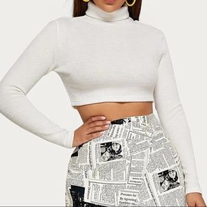 White long sleeve turtle neck crop top